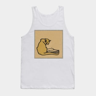 Cat Reading a Book. Vintage print proving the intelligence of cats. Tank Top